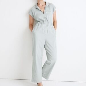 NWT Madewell Short-Sleeve Zip-Pocket Coverall Jumpsuit - Sage Mist - sz 10